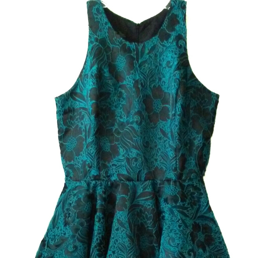 Un Deux Trois Size 10 Party Dress Teal Blue Floral